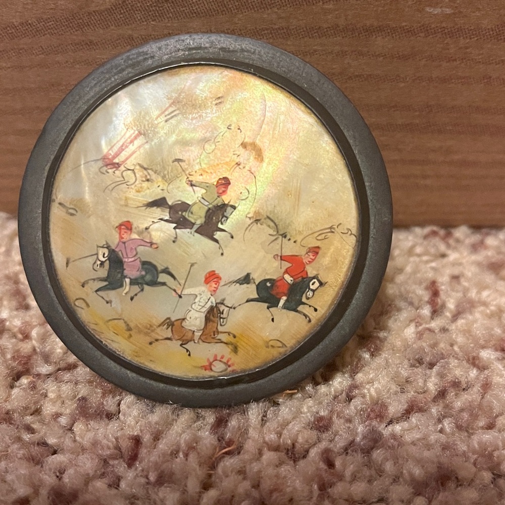 Round Decorative Box with Horsemen Design